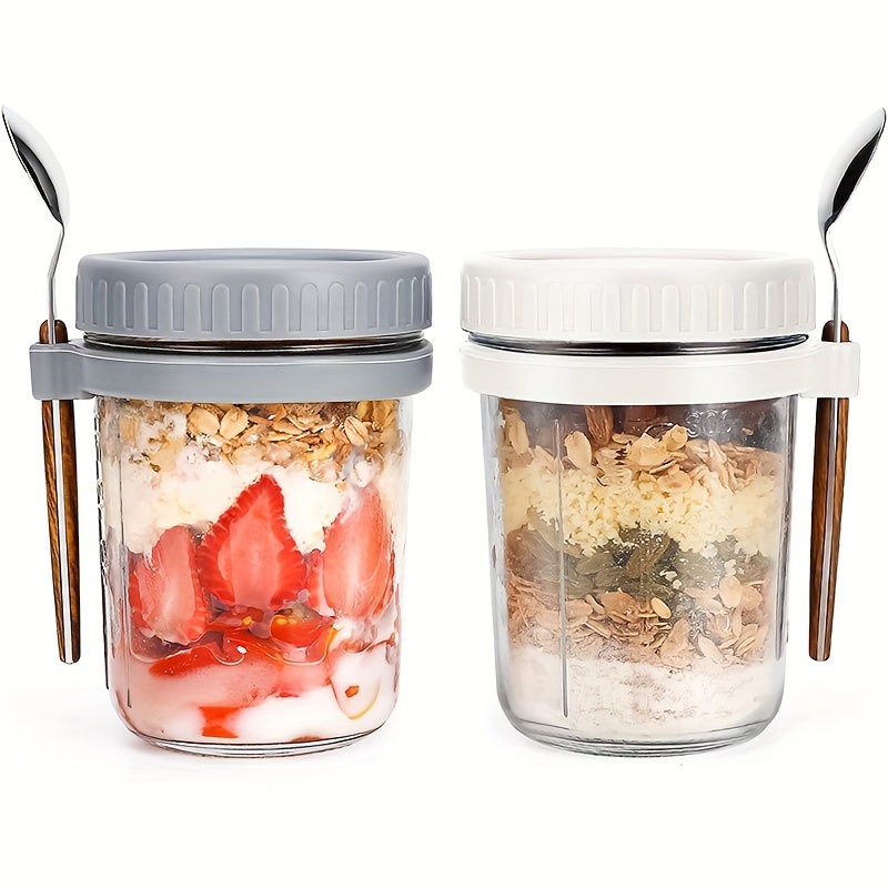 Salad Container Jar - 1pc/2pcs Glass Oatmeal Cup, Overnight Oats