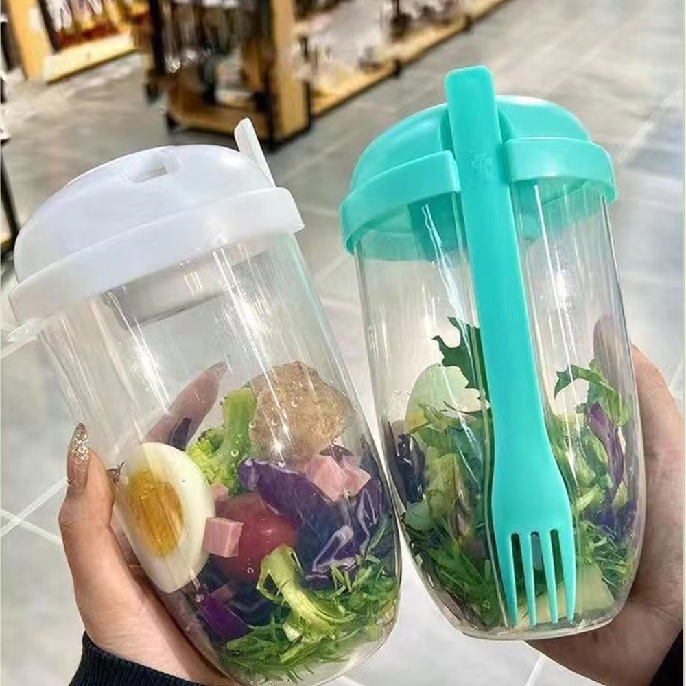 Salad Container Jar - 1PC White/Green Portable Bottle Salad Shaker