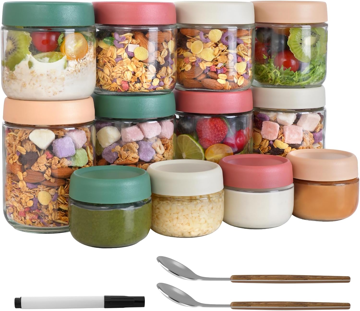 Salad Container Jar - 12Pack Overnight Oats Containers with Lids,