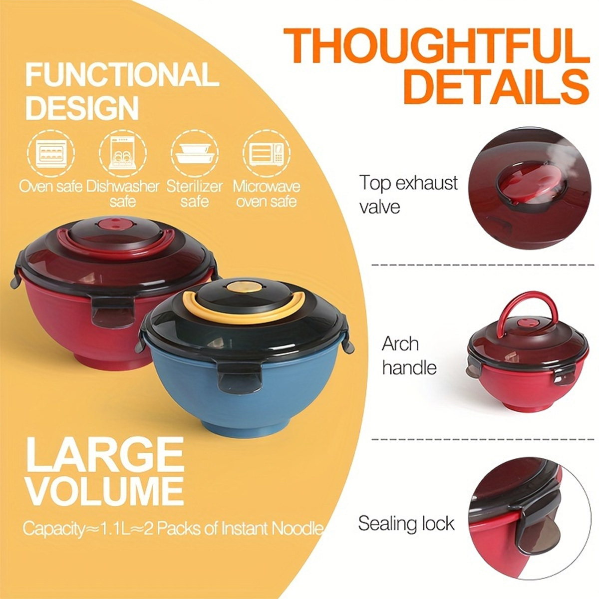 Salad Container Jar - Portable Salad Noodle Soup Bowl Leak-Proof