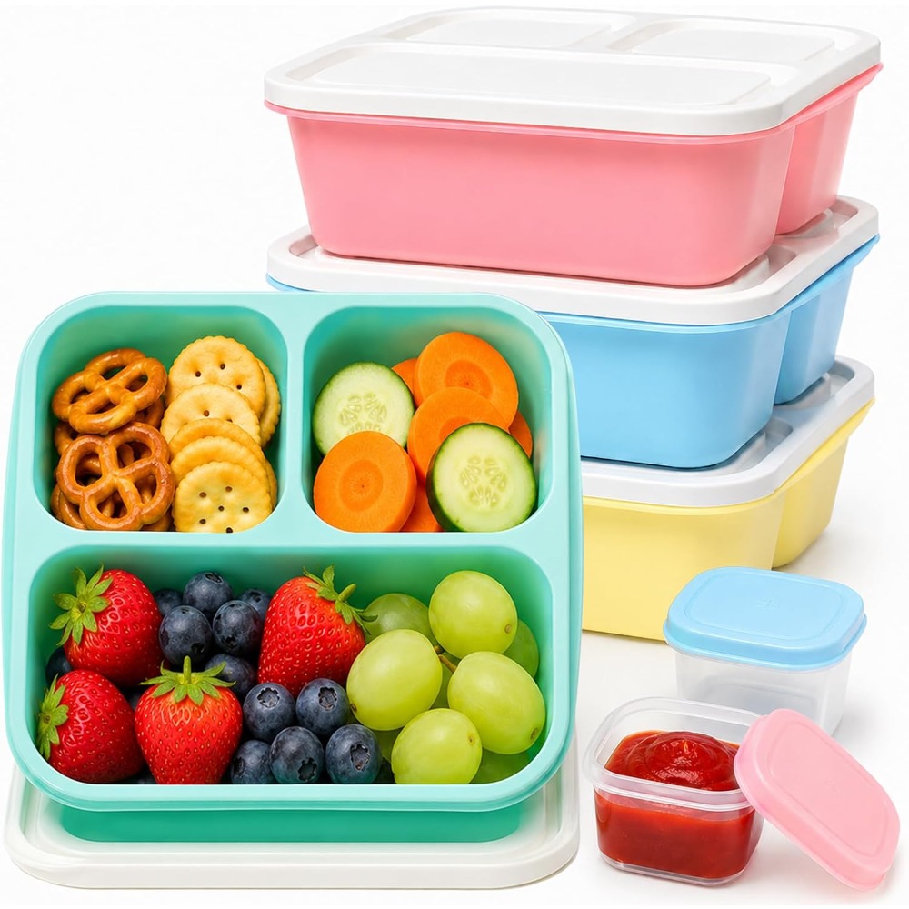 Meal Prep Healthy - 3 Compartment Bento Box Snack Containers