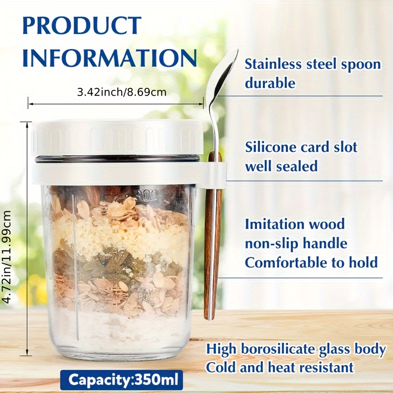 1pc/2pcs Glass Oatmeal Cup, Ov - Salad Container Jar 评论和价格