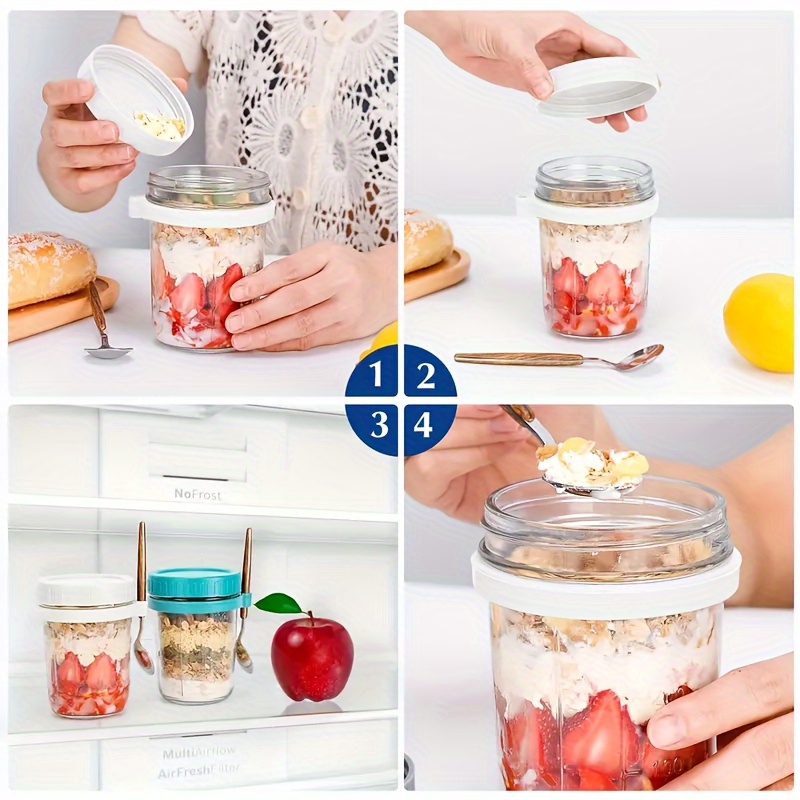1pc/2pcs Glass Oatmeal Cup, Ov - Salad Container Jar 评论和价格