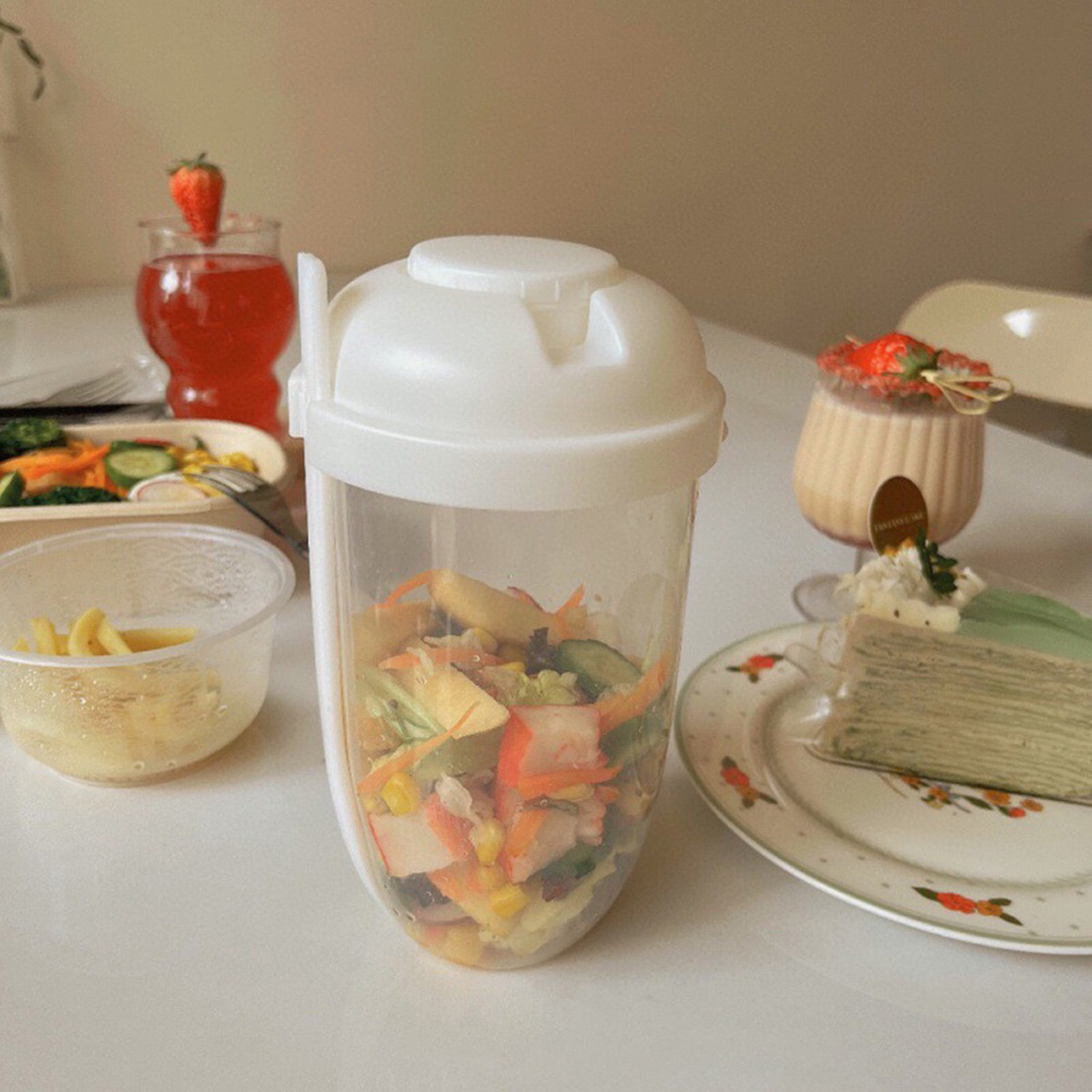 1PC White/Green Portable Bottl - Salad Container Jar 评论和价格