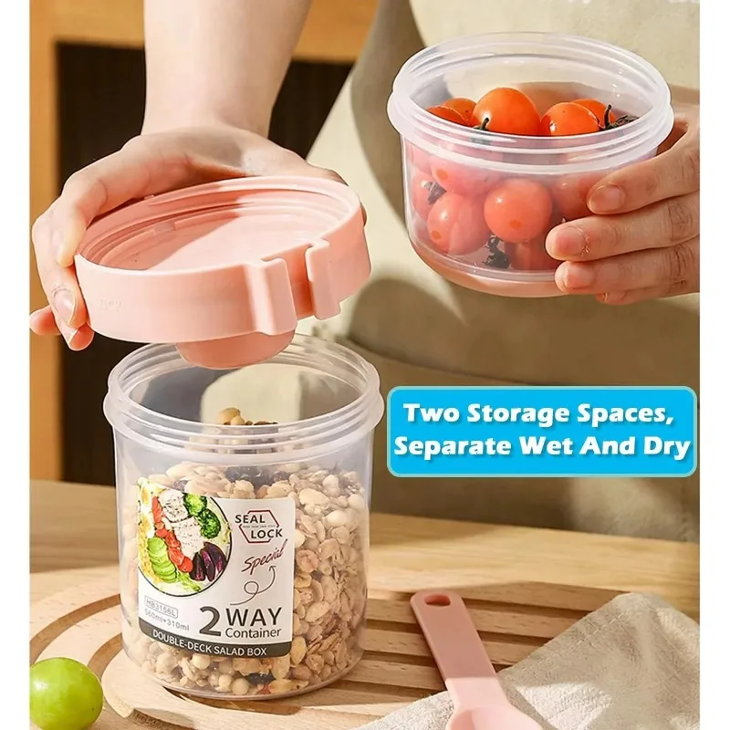 Portable Salad Cup Double Oatm - Salad Container Jar 评论和价格