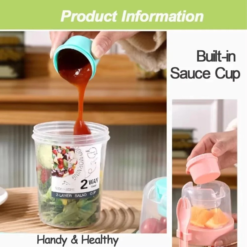 Portable Salad Cup Double Oatm - Salad Container Jar 评论和价格